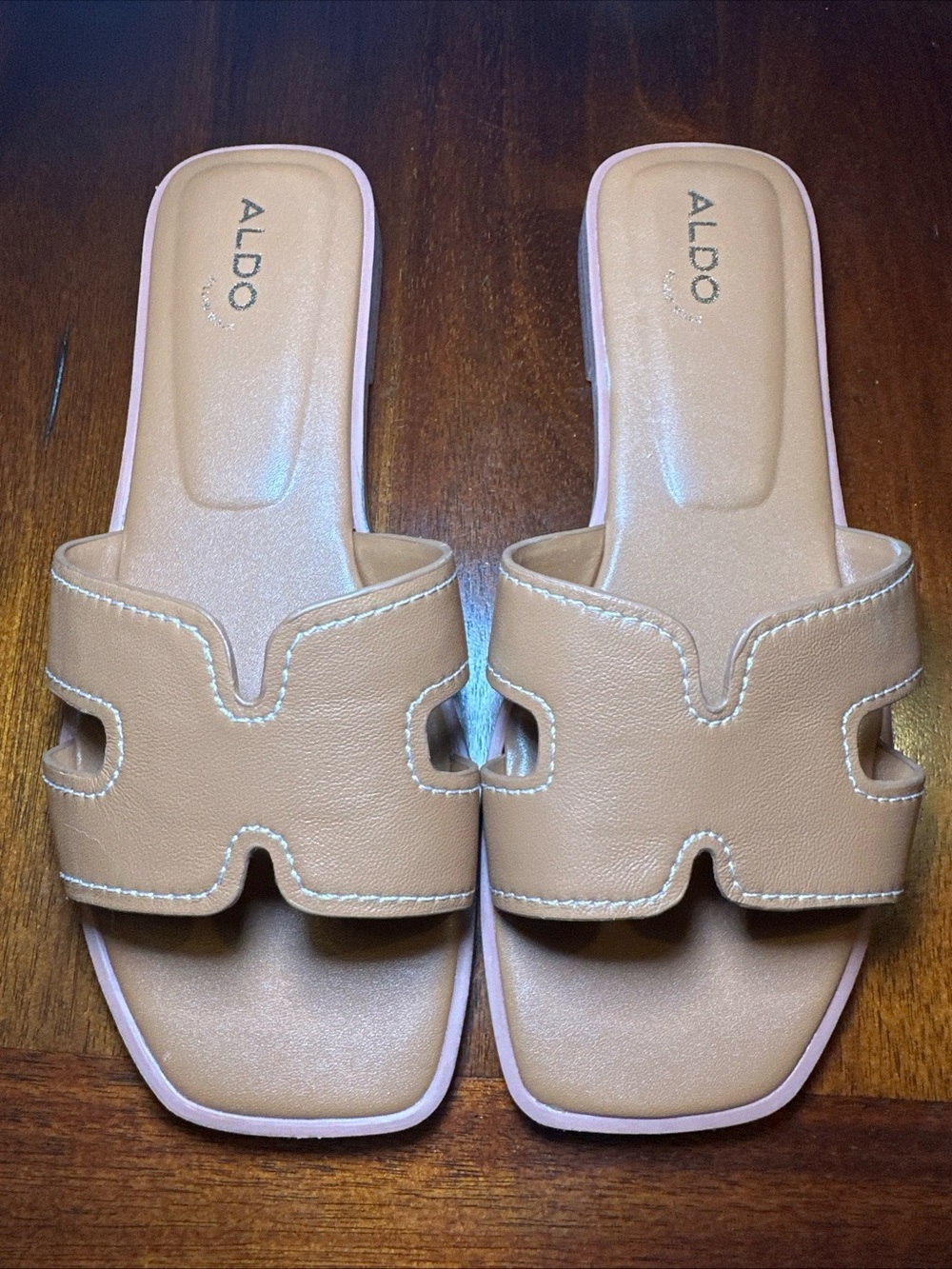 ALDO Itsandal Flat Slide Sandals Brown Cognac Women's US 7 Pillow Walk WORN ONCE